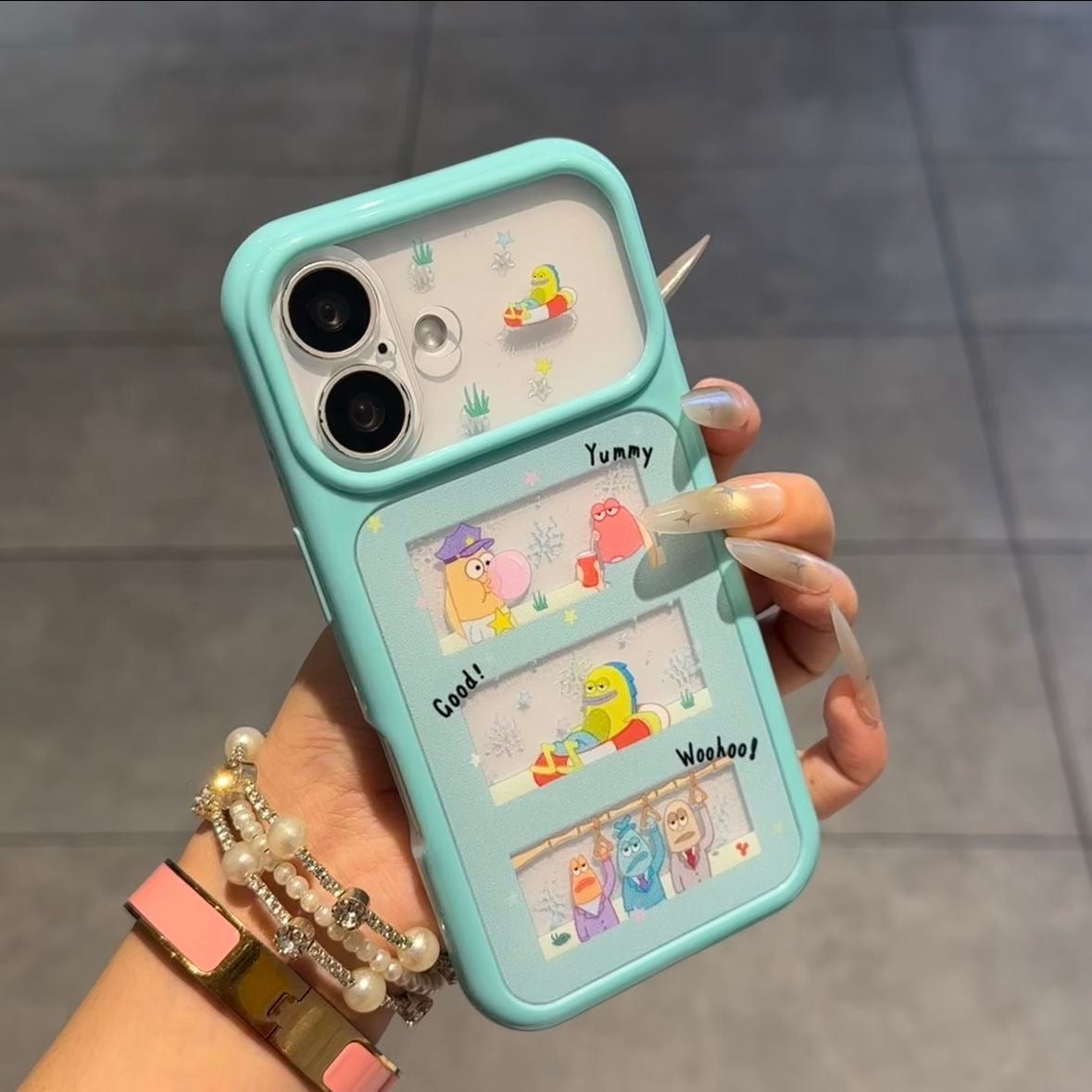 Kawaii SpongeBob Patrick Squidward Phone Case Creative Transparent Window Shockproof Protective Case For iPhone Series
