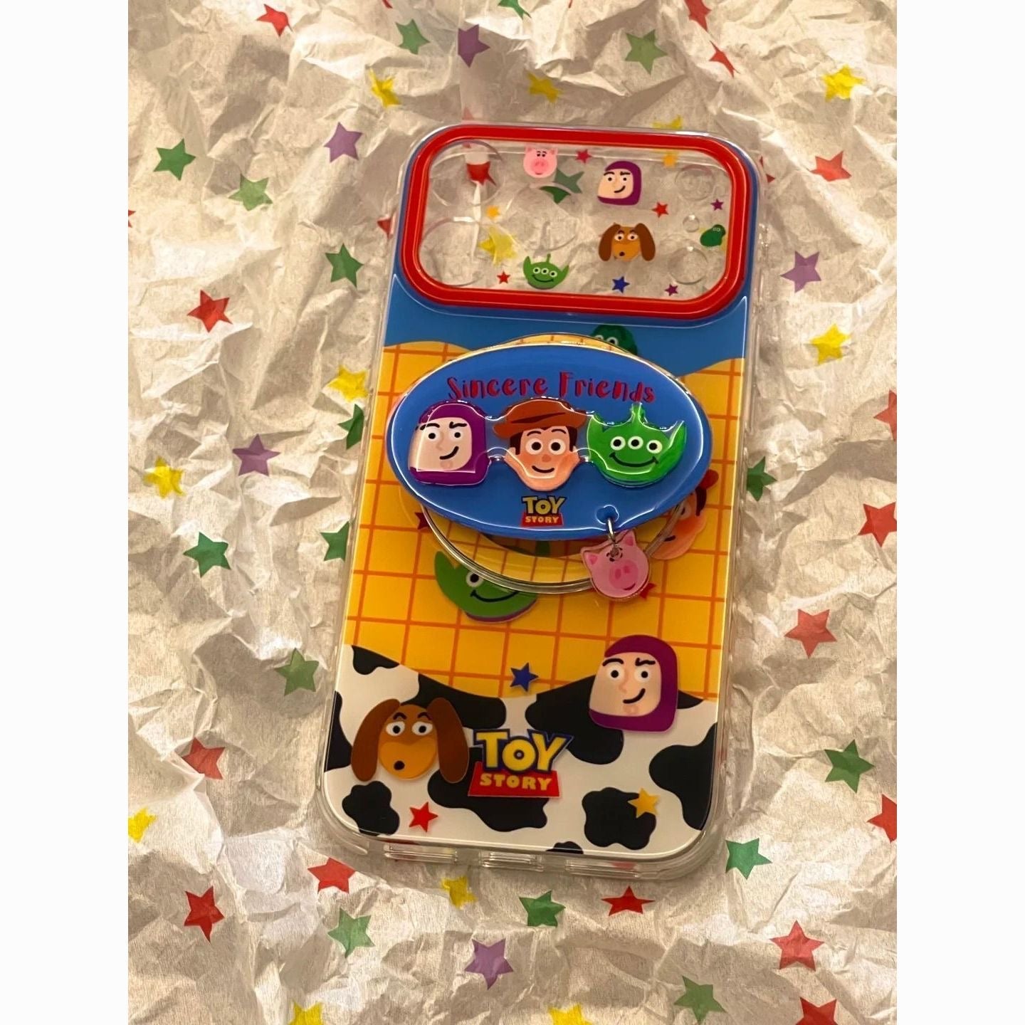 Kawaii  Toy Story Woody Alien Piggy Phone Case Detachable Charm Pendant Large Camera Window Transparent Soft Phone Cover For iPhone Series