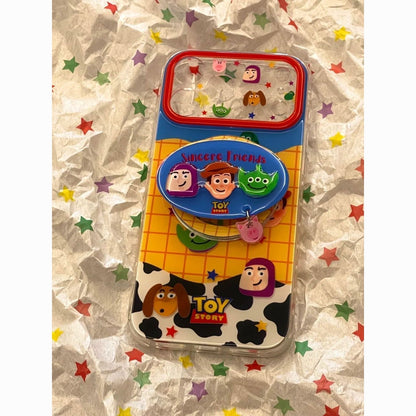 Kawaii  Toy Story Woody Alien Piggy Phone Case Detachable Charm Pendant Large Camera Window Transparent Soft Phone Cover For iPhone Series