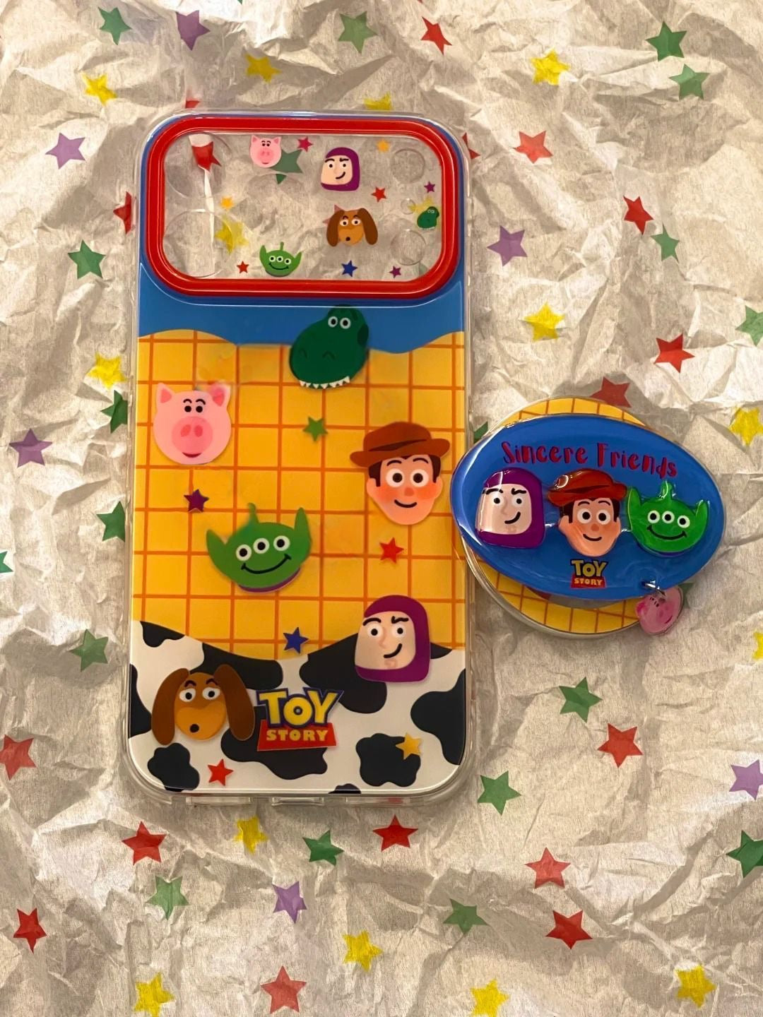 Kawaii  Toy Story Woody Alien Piggy Phone Case Detachable Charm Pendant Large Camera Window Transparent Soft Phone Cover For iPhone Series