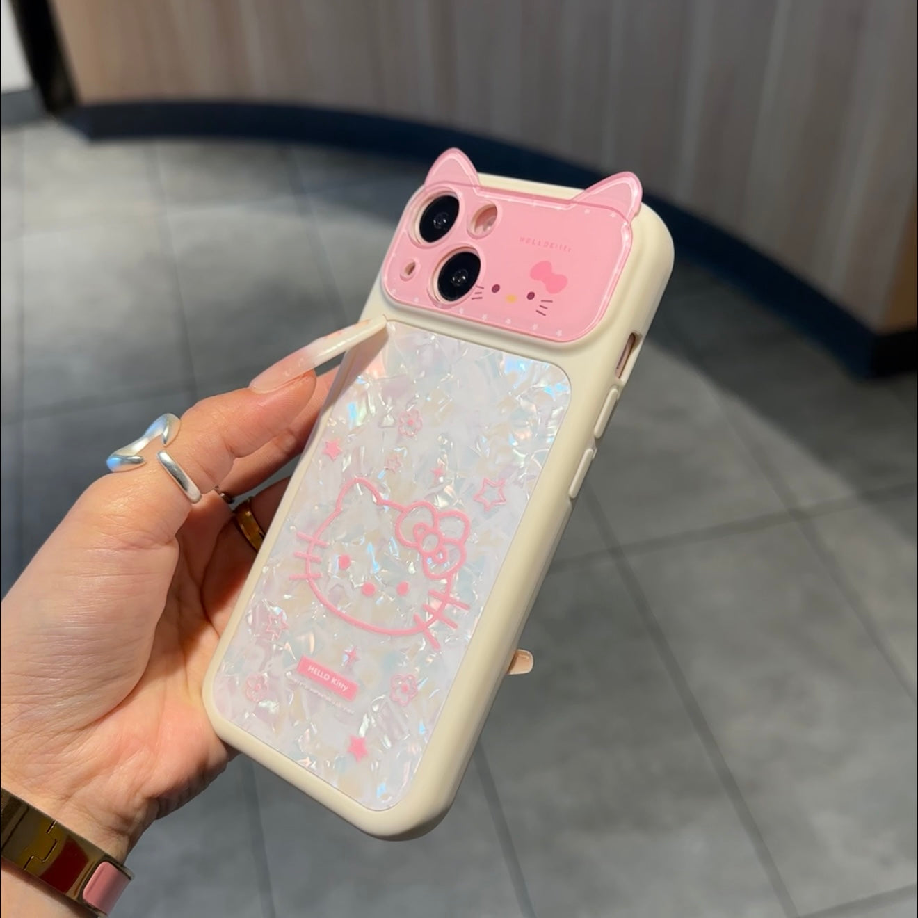 Cute 3D Cat Ear Kitty Phone Case Glitter Shell Pattern Lens Flip Protective Cover For iPhone 15 14 13 12 Pro Max Shockproof Soft Silicone Case