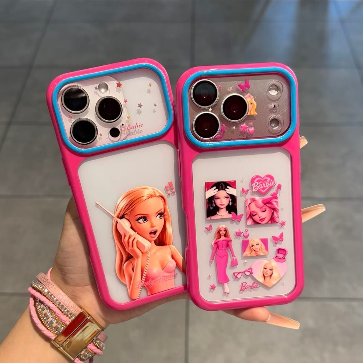 Cute Barbie Flip Lens Window Phone Case Kawaii Pink Frame Shockproof Soft Silicone Protective Cover For iPhone 16 15 14 13 12 Pro Max Girly Aesthetic Phone Shell