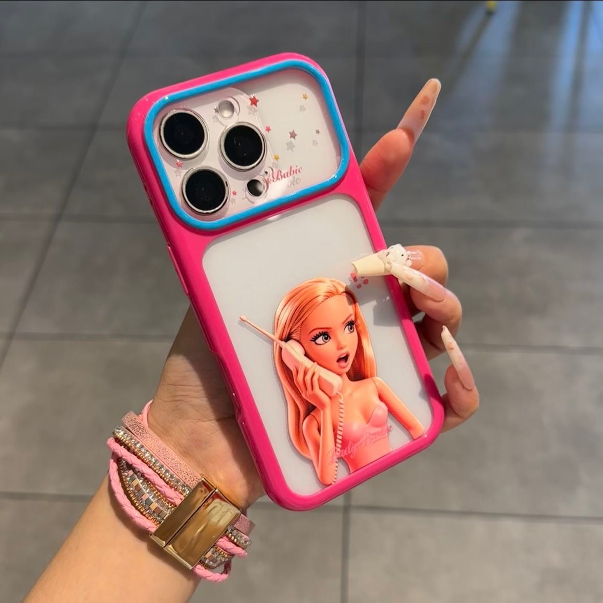 Cute Barbie Flip Lens Window Phone Case Kawaii Pink Frame Shockproof Soft Silicone Protective Cover For iPhone 16 15 14 13 12 Pro Max Girly Aesthetic Phone Shell