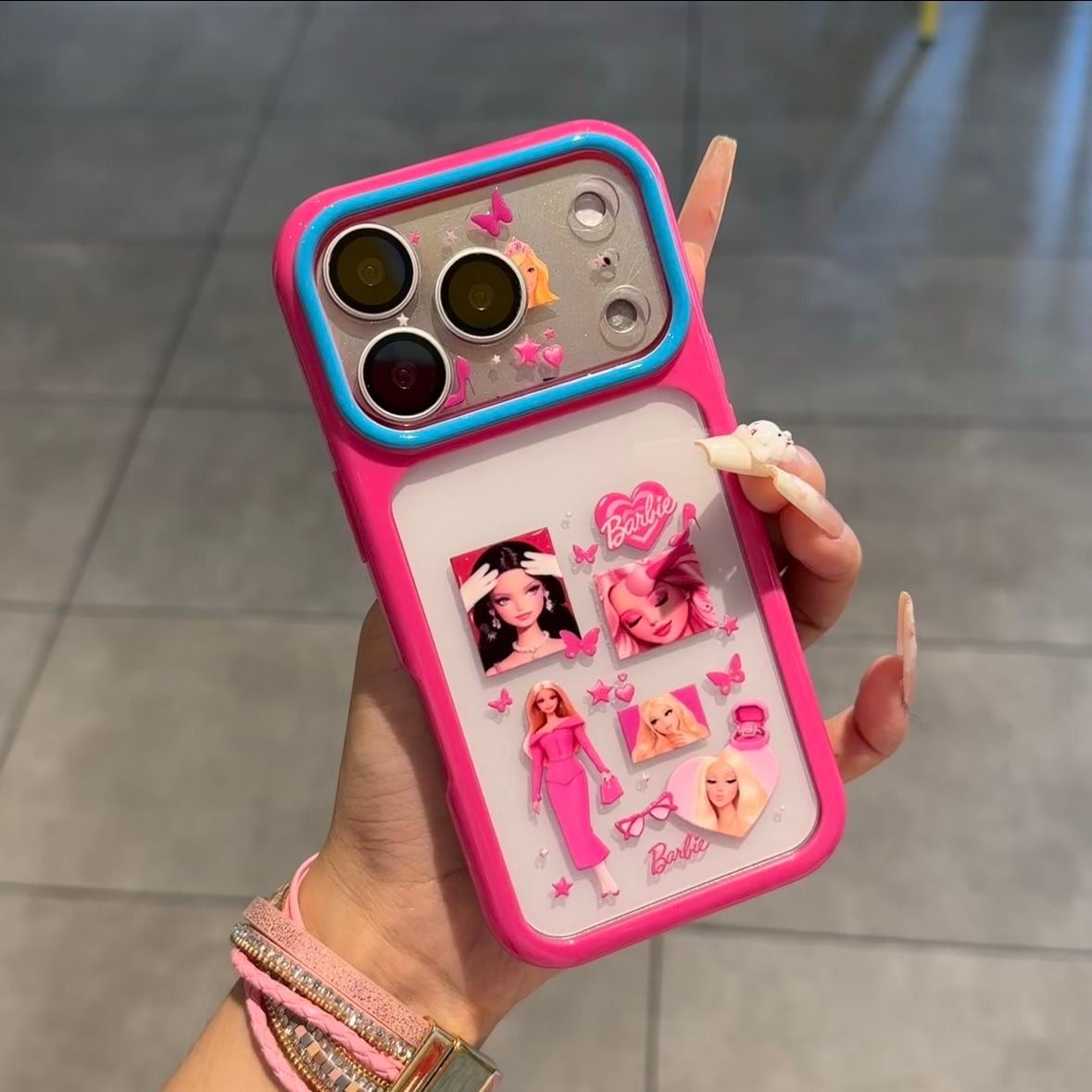 Cute Barbie Flip Lens Window Phone Case Kawaii Pink Frame Shockproof Soft Silicone Protective Cover For iPhone 16 15 14 13 12 Pro Max Girly Aesthetic Phone Shell