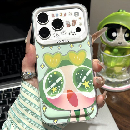Cute Powerpuff Girls Mirror Kickstand Phone Case, Cartoon Clear Shockproof Protective Cover For iPhone Huawei Xiaomi