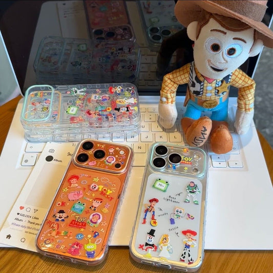 Bonita funda de teléfono con patrón de calcomanía de Woddy Buzz, cubierta protectora transparente a prueba de golpes para todos los modelos de iPhone