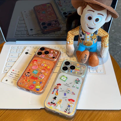 Cute Woddy Buzz Sticker Pattern Phone Case, Transparent Shockproof Protective Cover For iPhone All Models
