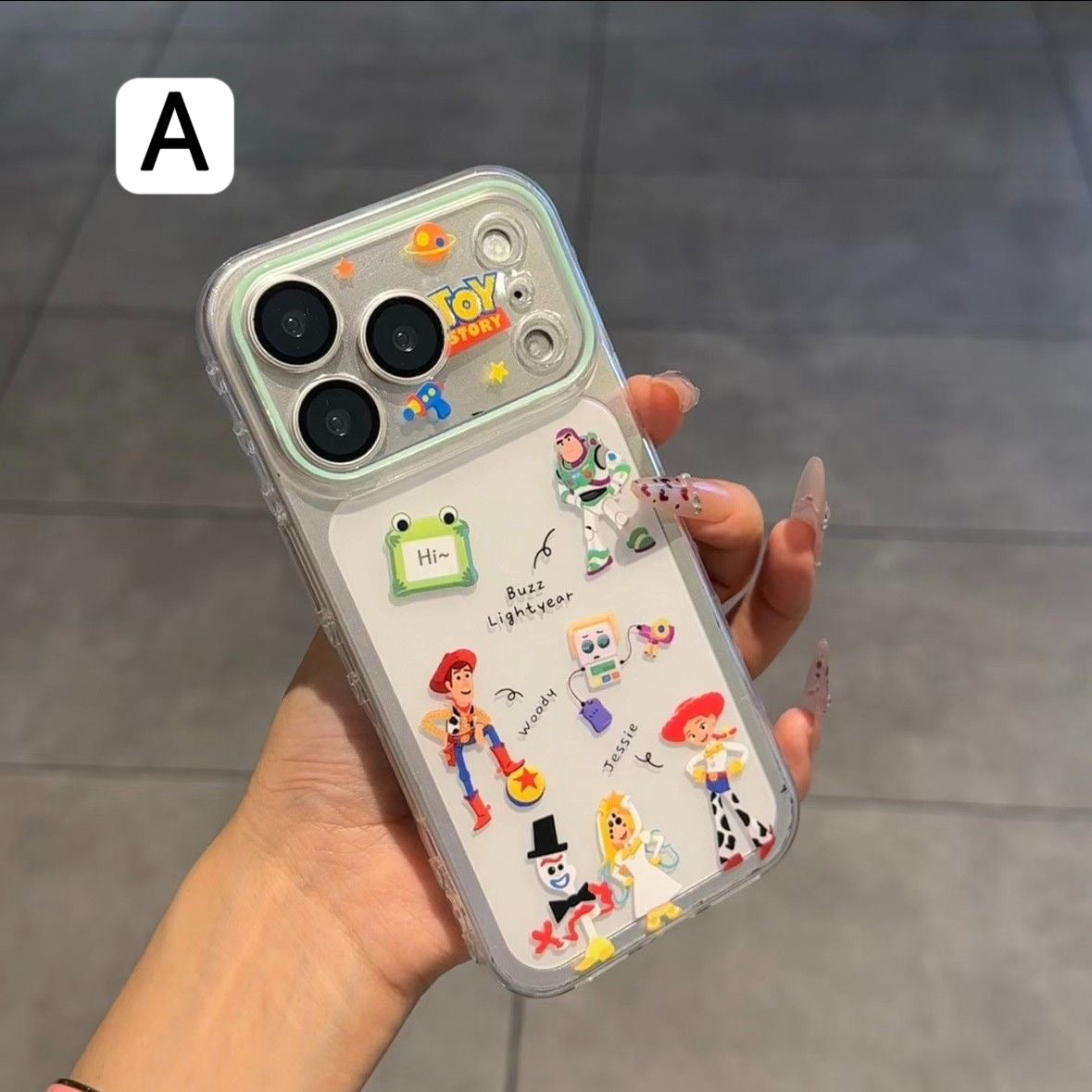 Cute Woddy Buzz Sticker Pattern Phone Case, Transparent Shockproof Protective Cover For iPhone All Models