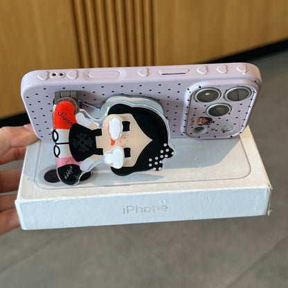 Cute 3D Cartoon Doll Crying Baby Phone Case With Foldable Mirror Stand, Shockproof Soft Protective Cover For iPhone Series