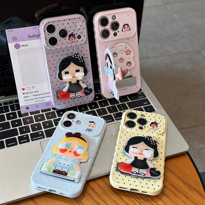 Cute 3D Cartoon Doll Crying Baby Phone Case With Foldable Mirror Stand, Shockproof Soft Protective Cover For iPhone Series