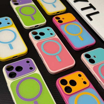 Candy Color Block Contrast Design Oversized Camera Cutout MagSafe Compatible Silicone Shockproof Phone Case For iPhone Series