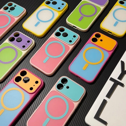 Candy Color Block Contrast Design Oversized Camera Cutout MagSafe Compatible Silicone Shockproof Phone Case For iPhone Series