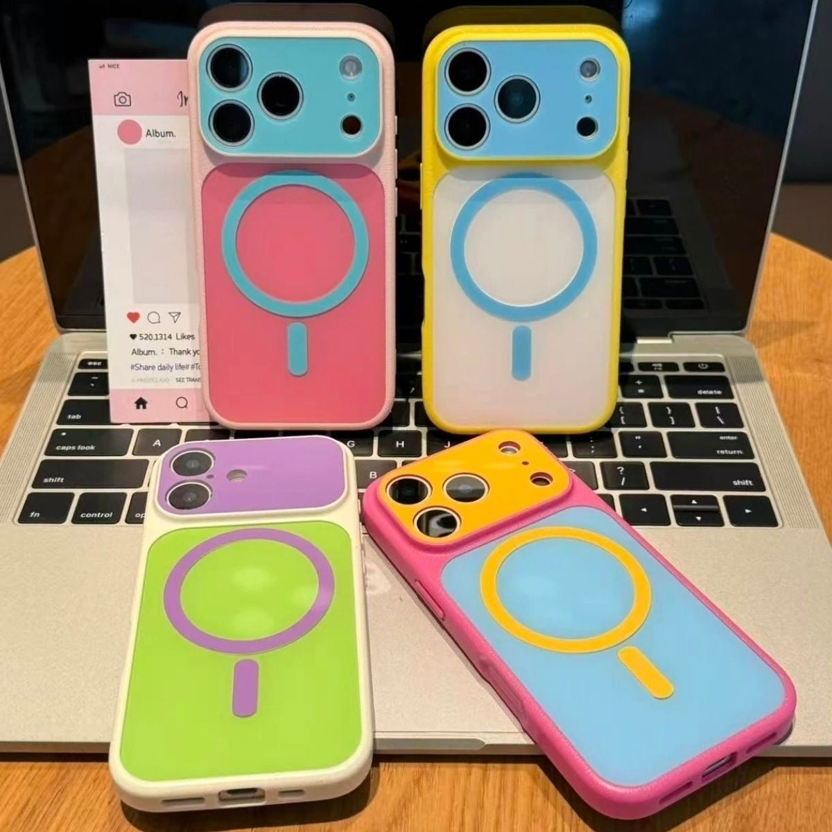 Candy Color Block Contrast Design Oversized Camera Cutout MagSafe Compatible Silicone Shockproof Phone Case For iPhone Series