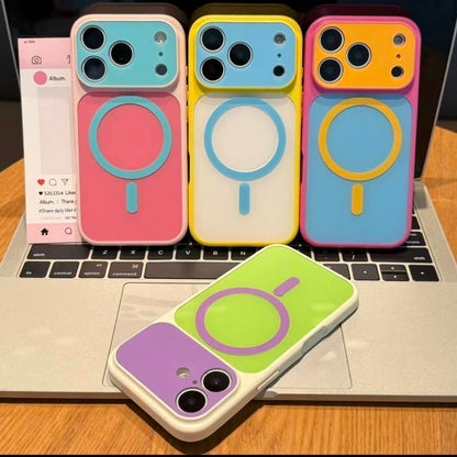 Candy Color Block Contrast Design Oversized Camera Cutout MagSafe Compatible Silicone Shockproof Phone Case For iPhone Series