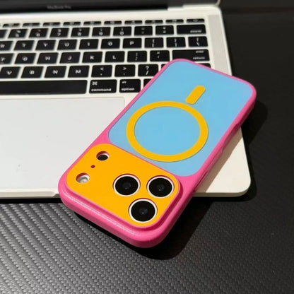 Candy Color Block Contrast Design Oversized Camera Cutout MagSafe Compatible Silicone Shockproof Phone Case For iPhone Series