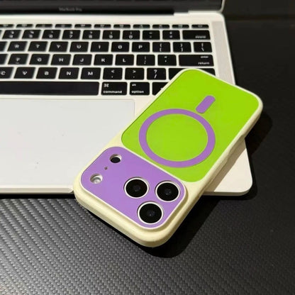 Candy Color Block Contrast Design Oversized Camera Cutout MagSafe Compatible Silicone Shockproof Phone Case For iPhone Series