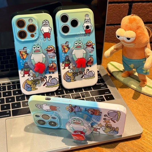Funda de teléfono transparente y estética con marco ondulado de los personajes de dibujos animados de Bob Esponja, funda amortiguadora para todos los modelos de iPhone