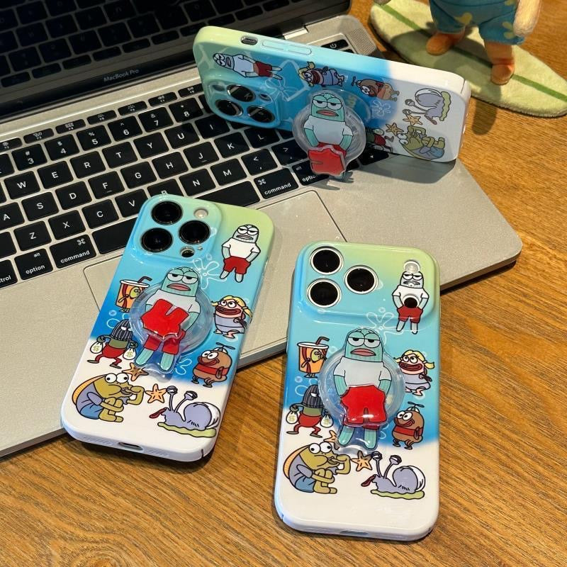 Funda de teléfono transparente y estética con marco ondulado de los personajes de dibujos animados de Bob Esponja, funda amortiguadora para todos los modelos de iPhone