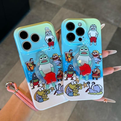 Funda de teléfono transparente y estética con marco ondulado de los personajes de dibujos animados de Bob Esponja, funda amortiguadora para todos los modelos de iPhone