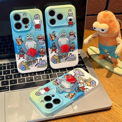 Funda de teléfono transparente y estética con marco ondulado de los personajes de dibujos animados de Bob Esponja, funda amortiguadora para todos los modelos de iPhone