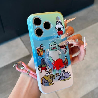 Funda de teléfono transparente y estética con marco ondulado de los personajes de dibujos animados de Bob Esponja, funda amortiguadora para todos los modelos de iPhone