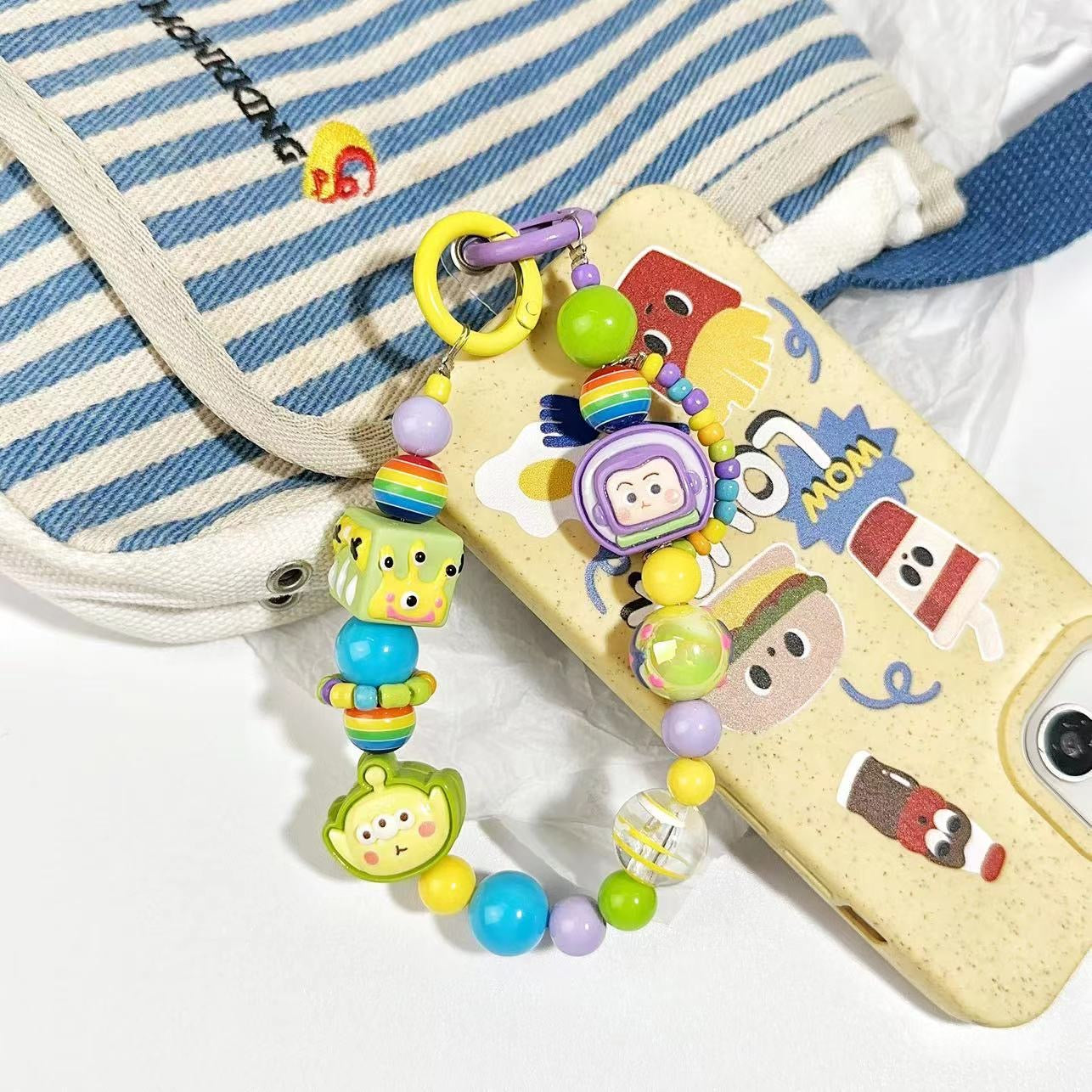 Handmade Rainbow Acrylic Beaded Phone Charm, 3D Cartoon Character Phone Chain, Multi-use Accessory for Cellphone, Backpack, Water Cup and Handbag