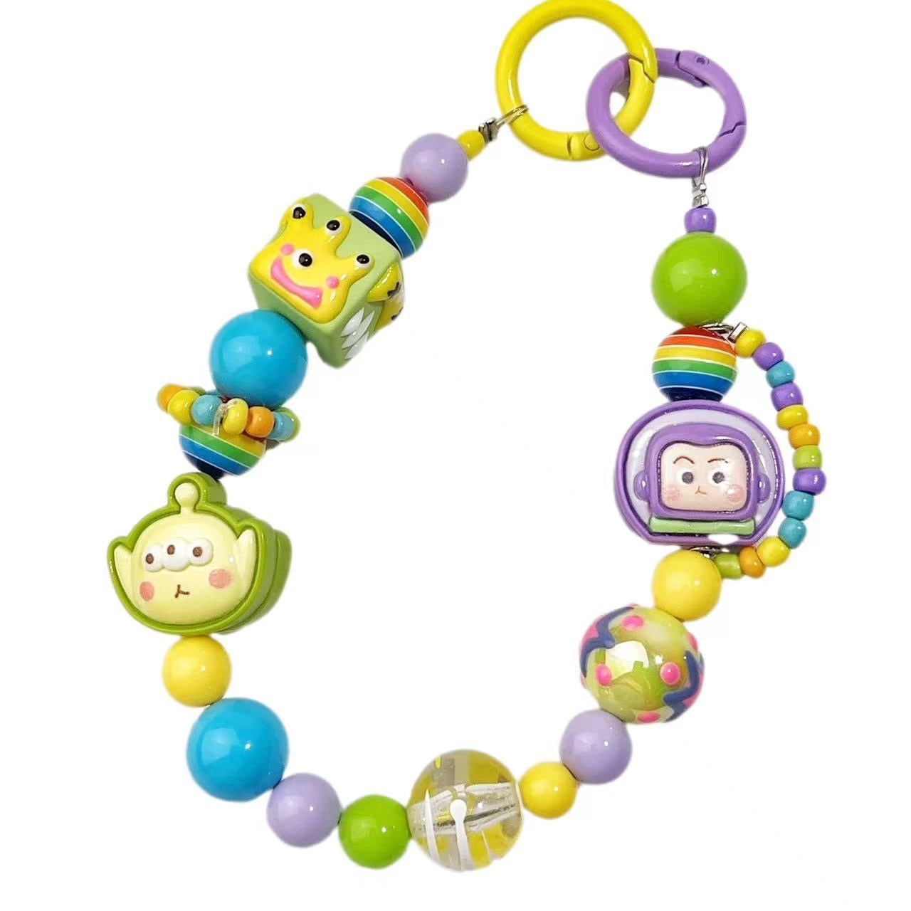 Handmade Rainbow Acrylic Beaded Phone Charm, 3D Cartoon Character Phone Chain, Multi-use Accessory for Cellphone, Backpack, Water Cup and Handbag