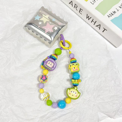 Handmade Rainbow Acrylic Beaded Phone Charm, 3D Cartoon Character Phone Chain, Multi-use Accessory for Cellphone, Backpack, Water Cup and Handbag