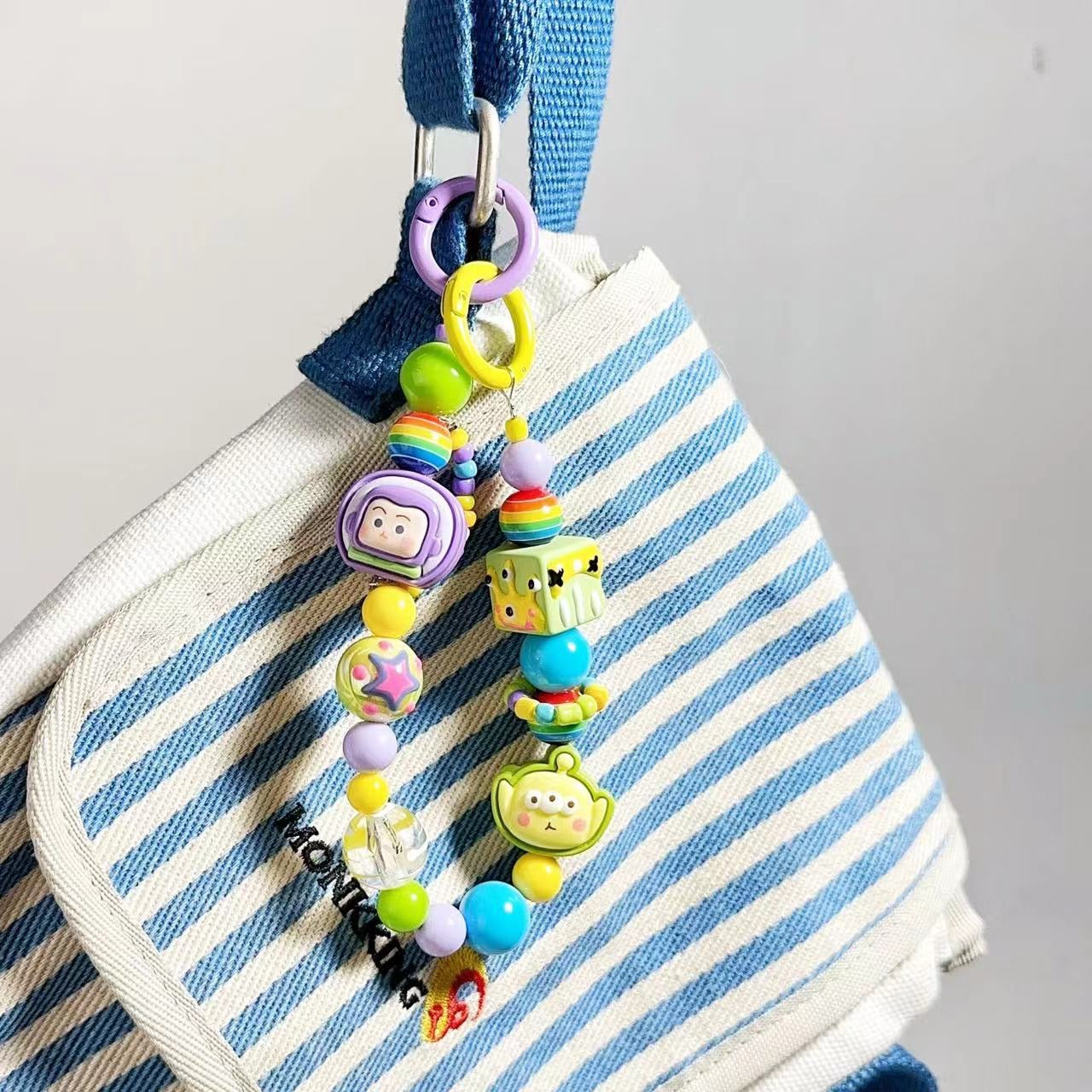 Handmade Rainbow Acrylic Beaded Phone Charm, 3D Cartoon Character Phone Chain, Multi-use Accessory for Cellphone, Backpack, Water Cup and Handbag