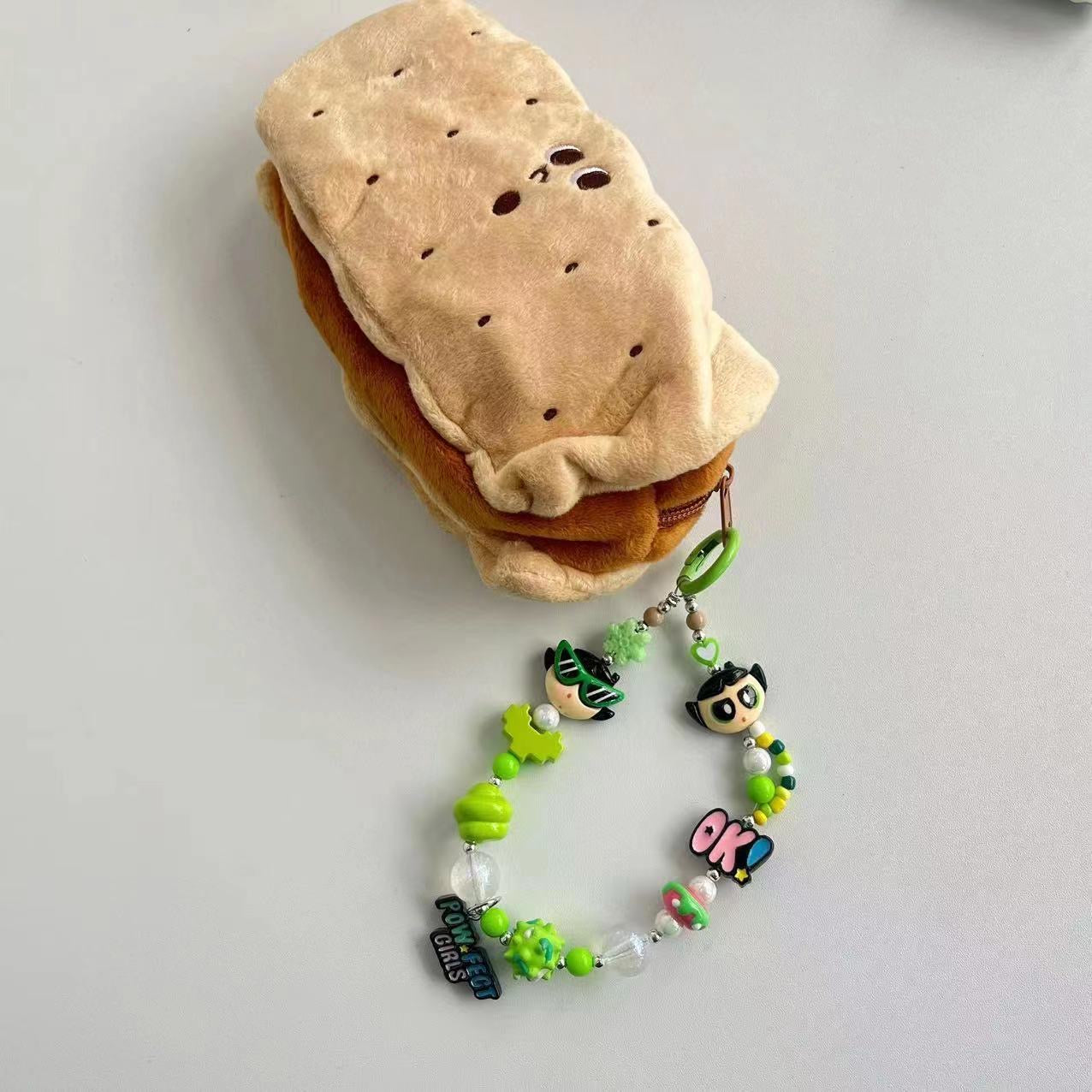 Y2K Style Green Cartoon Girl Beaded Phone Charm, Handmade Acrylic Bead Phone Chain, Cute Pendant for Cellphone, Backpack, Cup and Keyring