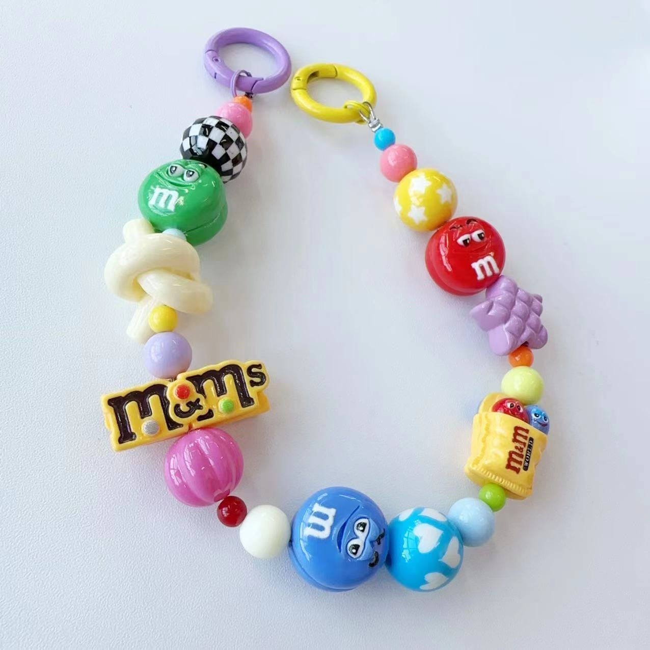 Y2K Cute Round Candy Figurine Beaded Phone Charm, Handmade Acrylic Bead Phone Chain, Fashion Pendant for Cellphone, Backpack, Cup and Keyring