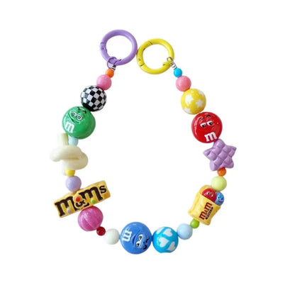 Y2K Cute Round Candy Figurine Beaded Phone Charm, Handmade Acrylic Bead Phone Chain, Fashion Pendant for Cellphone, Backpack, Cup and Keyring