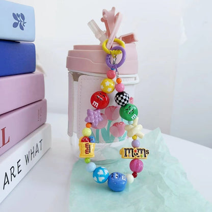 Y2K Cute Round Candy Figurine Beaded Phone Charm, Handmade Acrylic Bead Phone Chain, Fashion Pendant for Cellphone, Backpack, Cup and Keyring