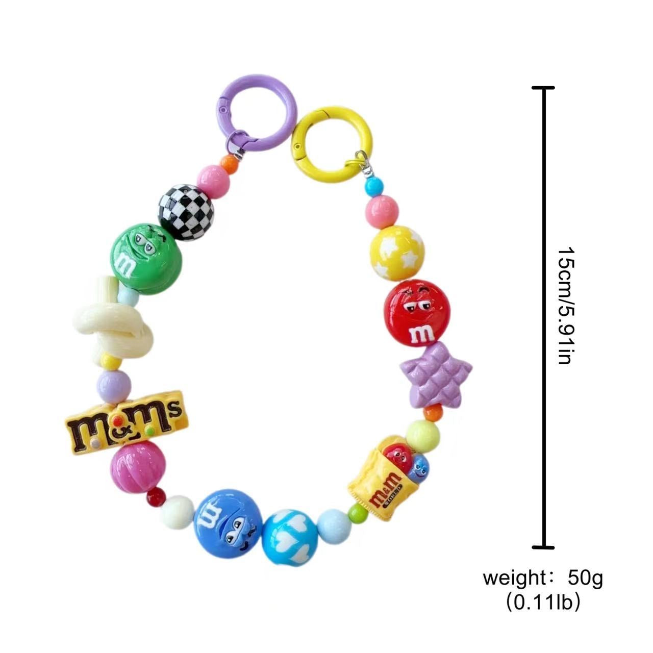 Y2K Cute Round Candy Figurine Beaded Phone Charm, Handmade Acrylic Bead Phone Chain, Fashion Pendant for Cellphone, Backpack, Cup and Keyring