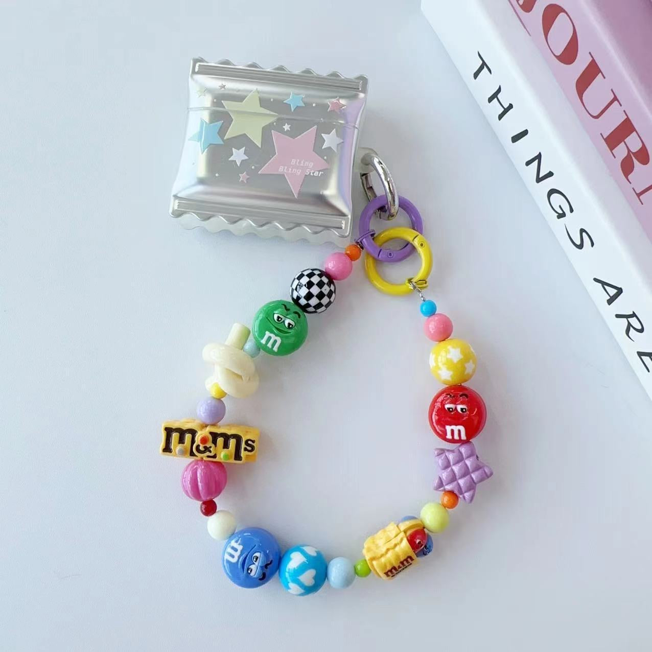 Y2K Cute Round Candy Figurine Beaded Phone Charm, Handmade Acrylic Bead Phone Chain, Fashion Pendant for Cellphone, Backpack, Cup and Keyring
