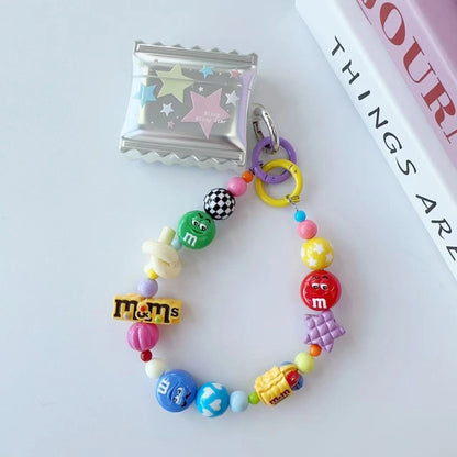 Y2K Cute Round Candy Figurine Beaded Phone Charm, Handmade Acrylic Bead Phone Chain, Fashion Pendant for Cellphone, Backpack, Cup and Keyring