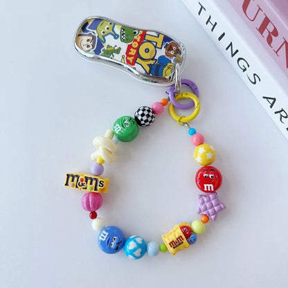Y2K Cute Round Candy Figurine Beaded Phone Charm, Handmade Acrylic Bead Phone Chain, Fashion Pendant for Cellphone, Backpack, Cup and Keyring