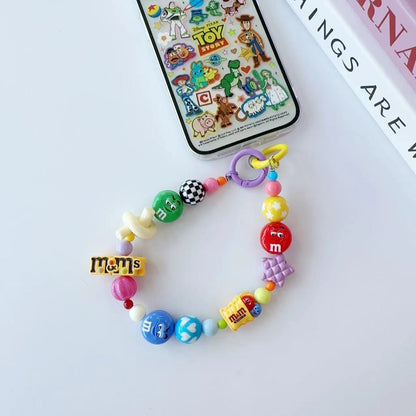 Y2K Cute Round Candy Figurine Beaded Phone Charm, Handmade Acrylic Bead Phone Chain, Fashion Pendant for Cellphone, Backpack, Cup and Keyring