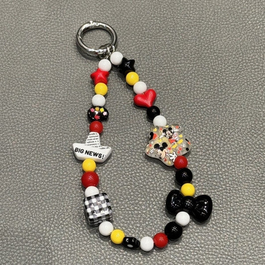 Cute Cartoon Mouse Beaded Phone Charm, Red Black White Color Block Handmade Phone Chain, Multi-use Pendant for Cellphone, Bag & Key Decor