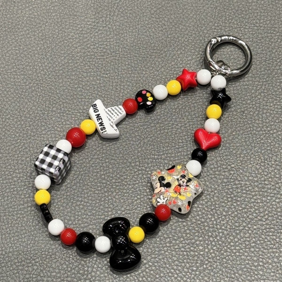 Cute Cartoon Mouse Beaded Phone Charm, Red Black White Color Block Handmade Phone Chain, Multi-use Pendant for Cellphone, Bag & Key Decor