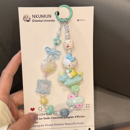 Cute Cartoon Kitten Beaded Phone Charm, Pink Bow Handmade Beaded Phone Chain for Cell Phone, Bag & Key Decor