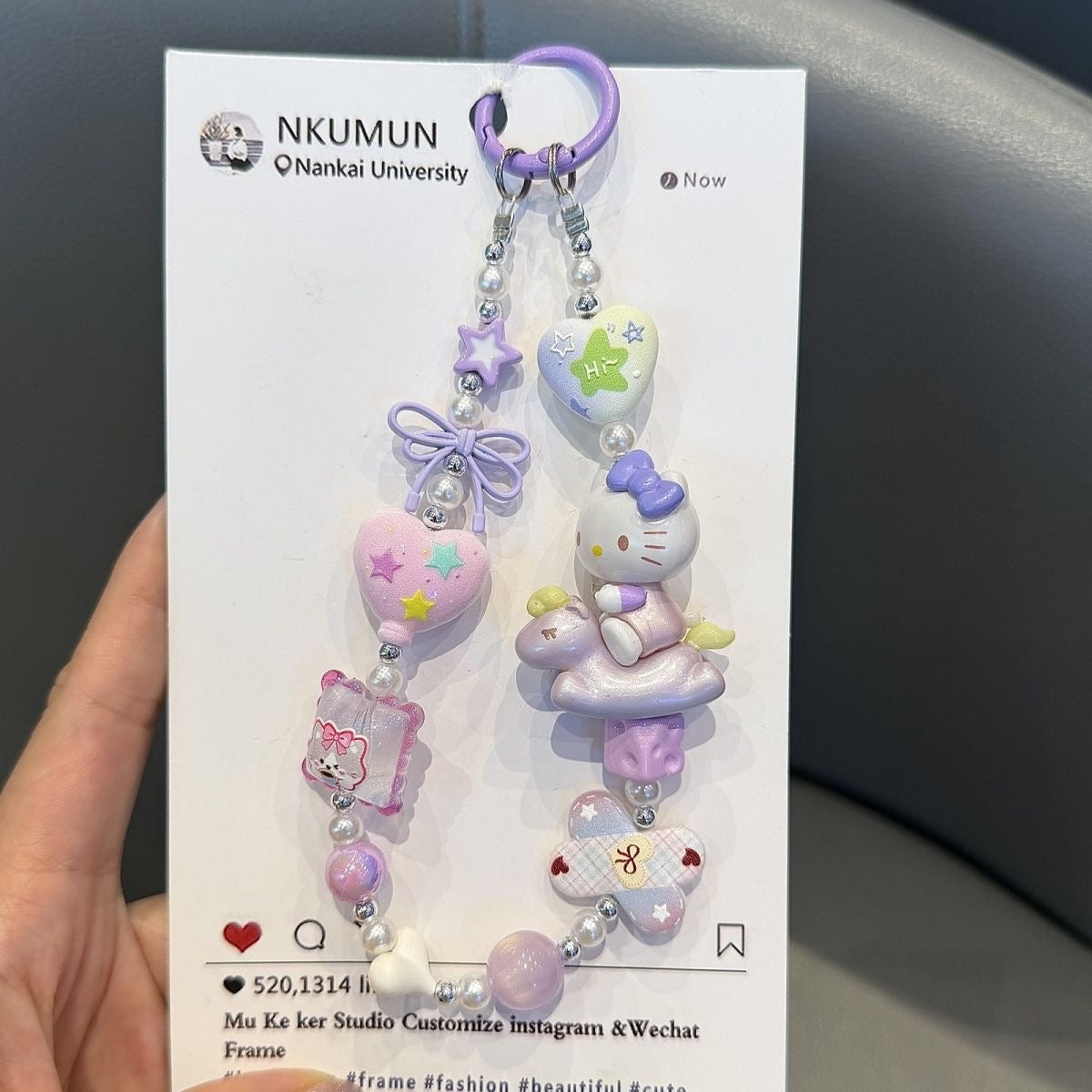 Cute Cartoon Kitten Beaded Phone Charm, Pink Bow Handmade Beaded Phone Chain for Cell Phone, Bag & Key Decor