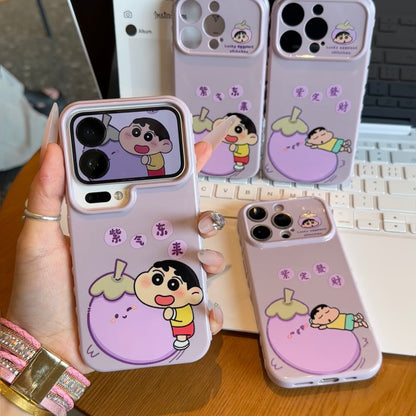 Light Purple Cartoon Boy Eggplant Phone Case, Large Window Camera Protector, Cute Lucky Slogan Print Shockproof Soft Cover For iPhone & Android Smartphones