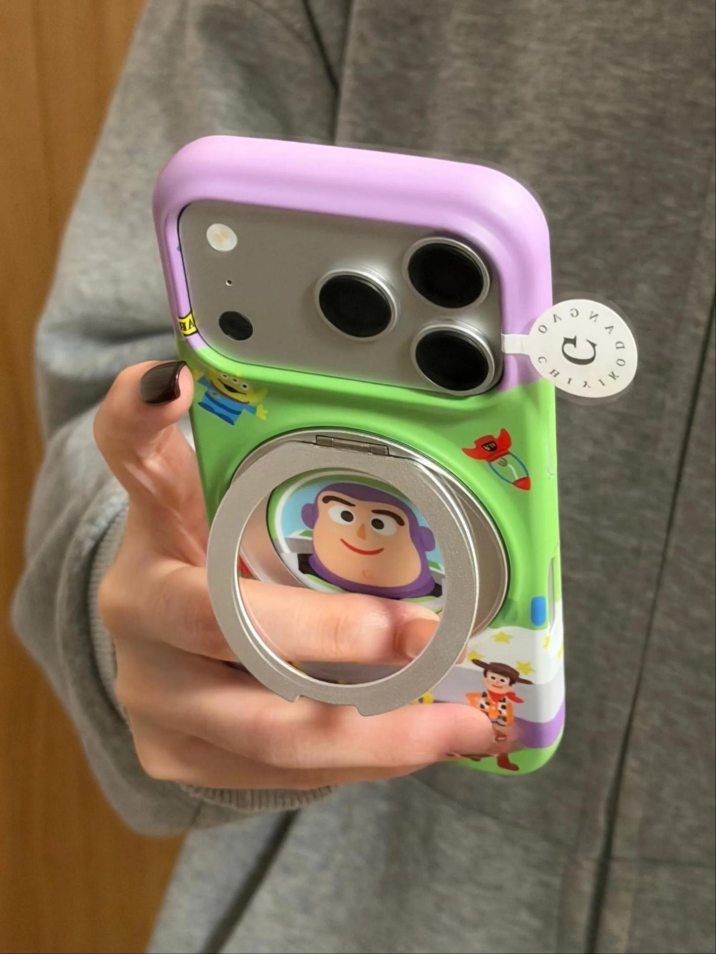 Cartoon Space Cowboy Rotatable Magnetic Ring Phone Case, Flip Lens Protector Hard Cover, Cute Contrast Color Anti-Drop Phone Shell for iPhone Series