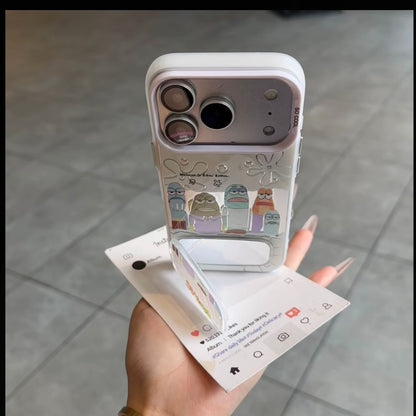 Cute Underwater Cartoon Fish Pattern Phone Case with Foldable Hidden Kickstand, Lens Raised Protective Frame, Matte Anti-Scratch Hard Cover for iPhone