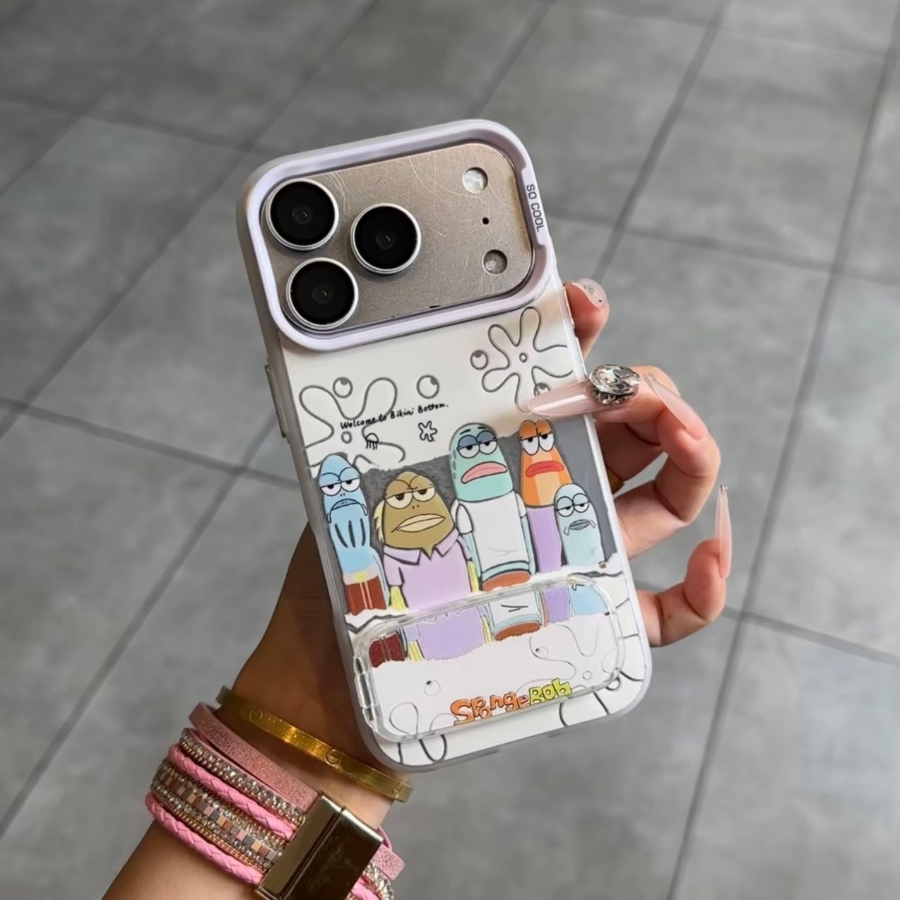 Cute Underwater Cartoon Fish Pattern Phone Case with Foldable Hidden Kickstand, Lens Raised Protective Frame, Matte Anti-Scratch Hard Cover for iPhone