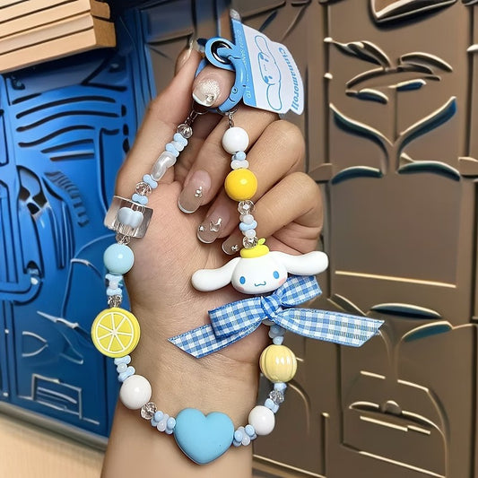 Pastel Bow Cartoon Doll Beaded Phone Wrist Strap Multicolor Sweet Pendant Anti-Lost Hand Lanyard