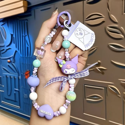 Pastel Bow Cartoon Doll Beaded Phone Wrist Strap Multicolor Sweet Pendant Anti-Lost Hand Lanyard