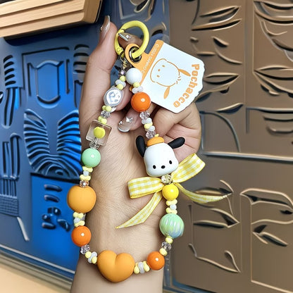 Pastel Bow Cartoon Doll Beaded Phone Wrist Strap Multicolor Sweet Pendant Anti-Lost Hand Lanyard