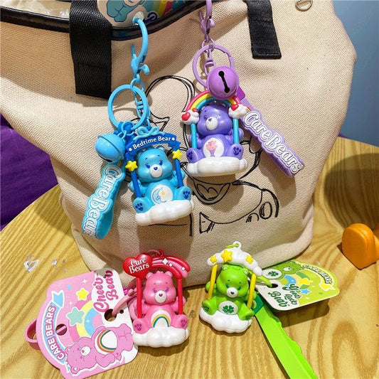 Pastel Swing Cartoon Bear Phonechain with Bell & Cloud Decor, Cute Doll Pendant Bag Accessory